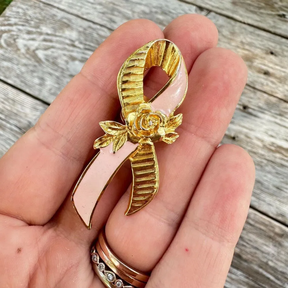 Vintage Jewelry Breast Cancer Awareness Ribbon Pin Brooch